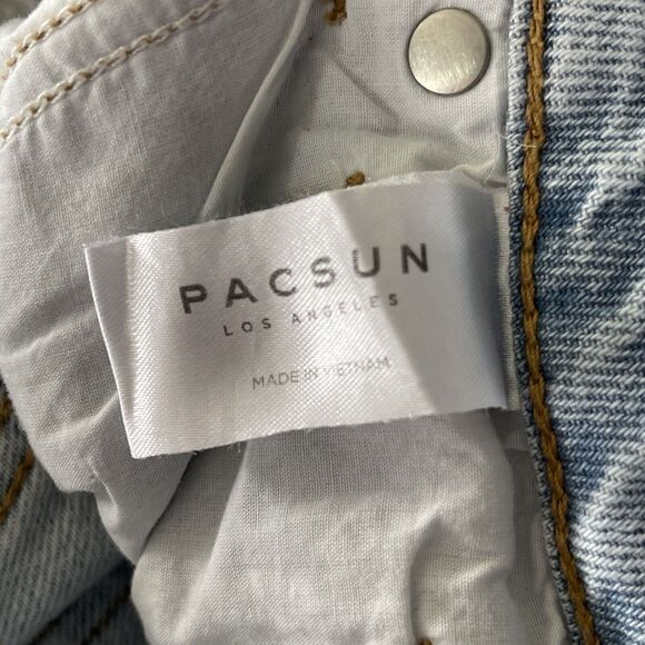 Pacsun SZ 24 Mom Jeans Mid-Rise Zip-Fly Distressed Rips Pockets Light Wash Blue - Picture 9 of 11